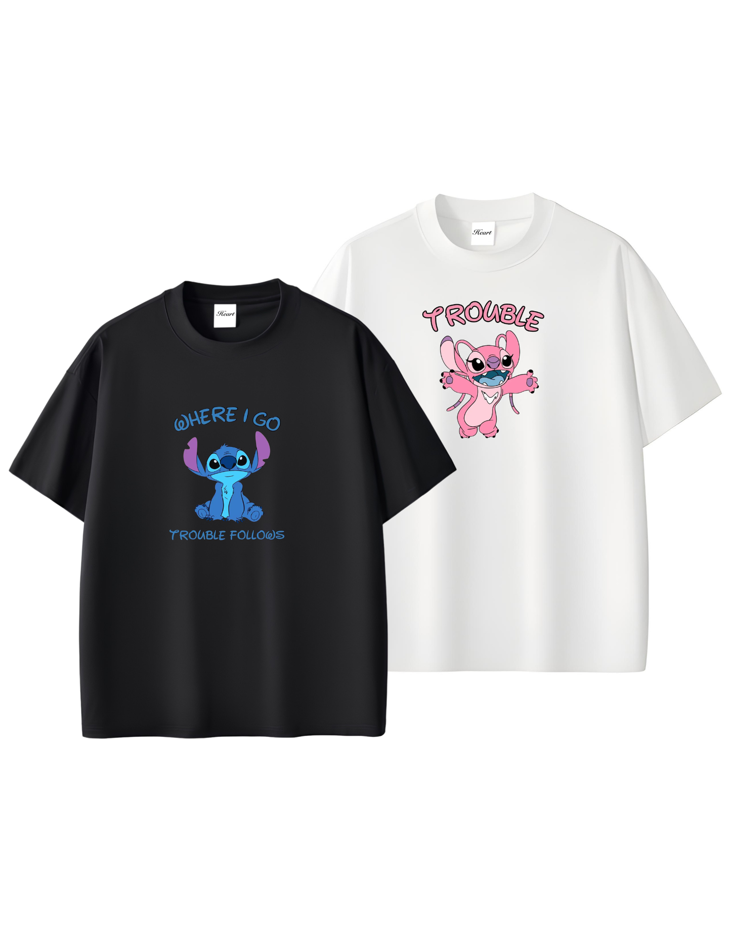 2 Pack : Where I Go Trouble Follows Couple T-Shirts