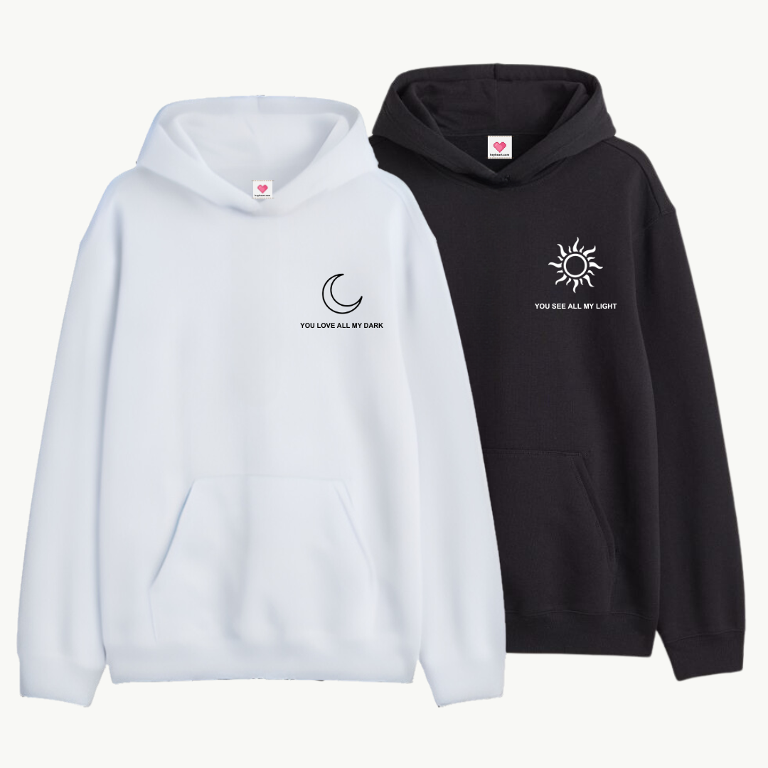 2 Pack : Custom Moon & Sun Print Couple Hoodie