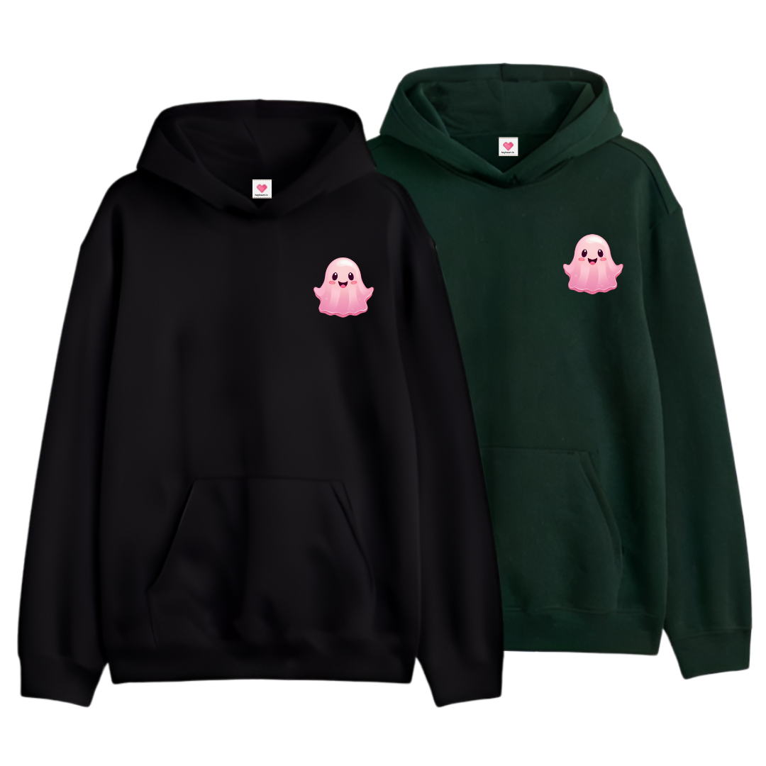 2 Pack : Happy Ghost Dark Green & Black Couple Hoodie