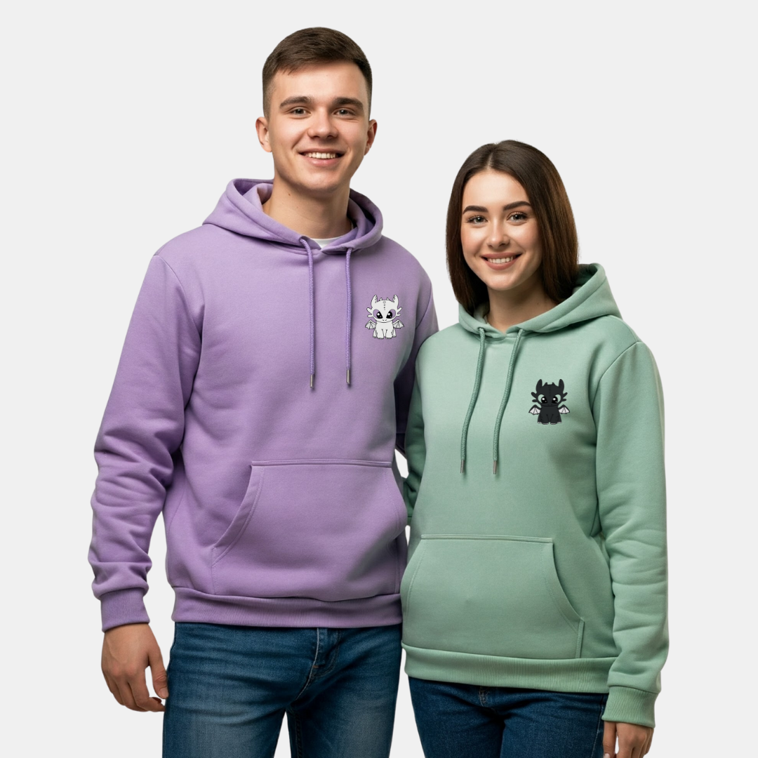 2 Pack : Toothless & Light Fury Sage Green Lilac Couple Hoodies