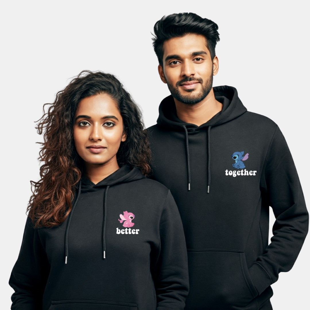 2 Pack: Angel and Stitch Better Together Couple Hoodies