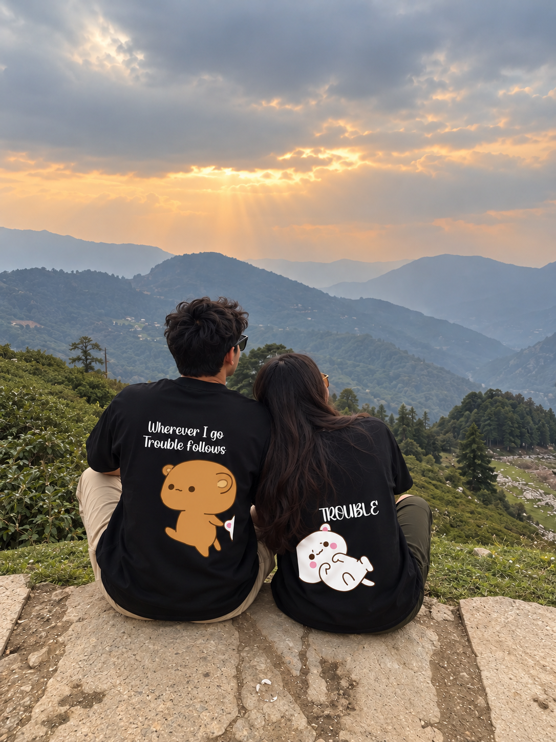 2 Pack : Wherever I Go Trouble Follows Couple T-Shirt