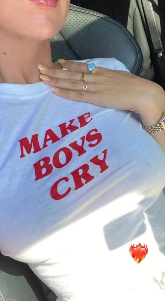 Make Boys Cry Printed White T-Shirt