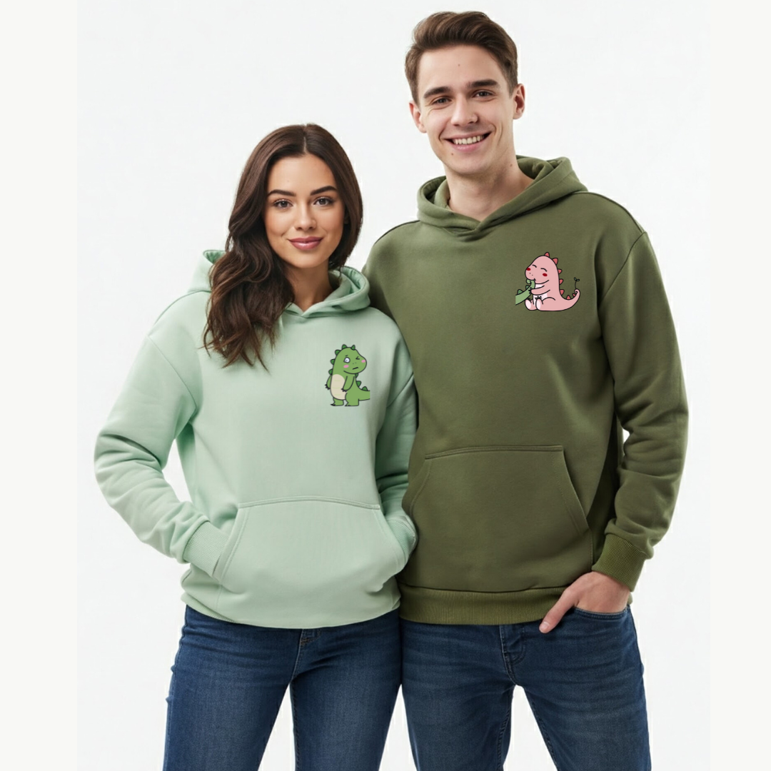 2 Pack: Front Cranky and Cute Dino Couple Hoodies
