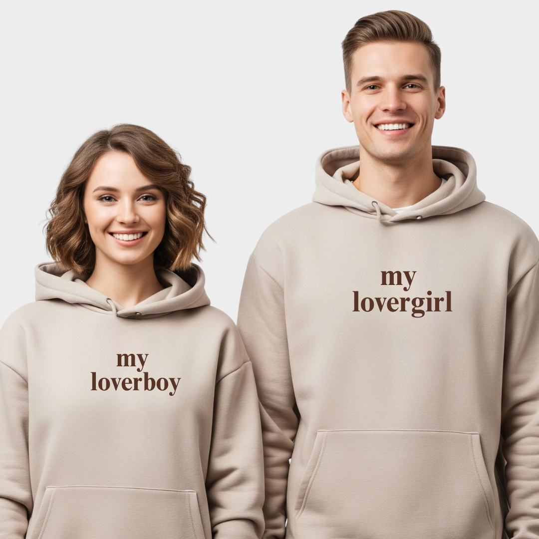 2 Pack : Beige loverboy and lovergirl Couple Hoodies