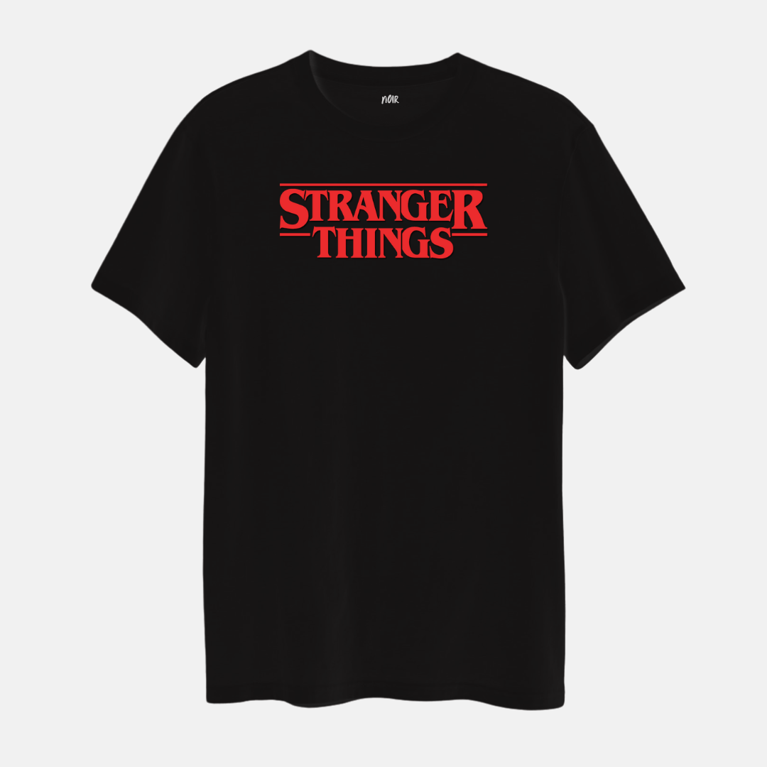 Stranger Things Title Printed Black T-Shirt