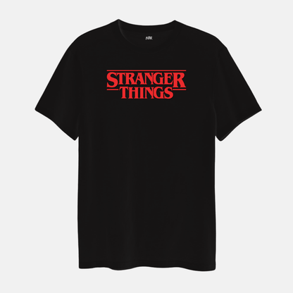 Stranger Things Title Printed Black T-Shirt