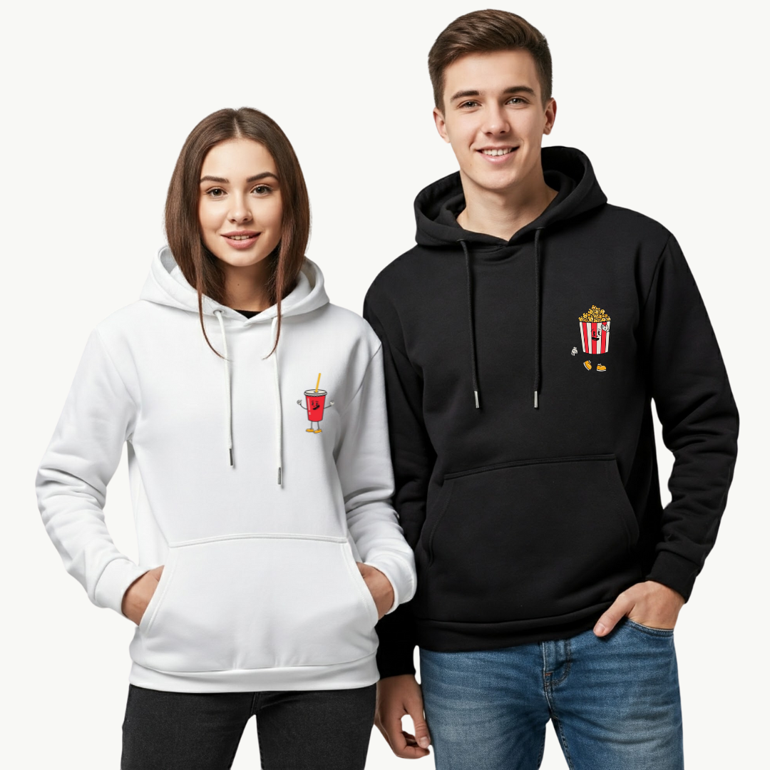 2 Pack : Coke & Popcorn Black White Couple Hoodie