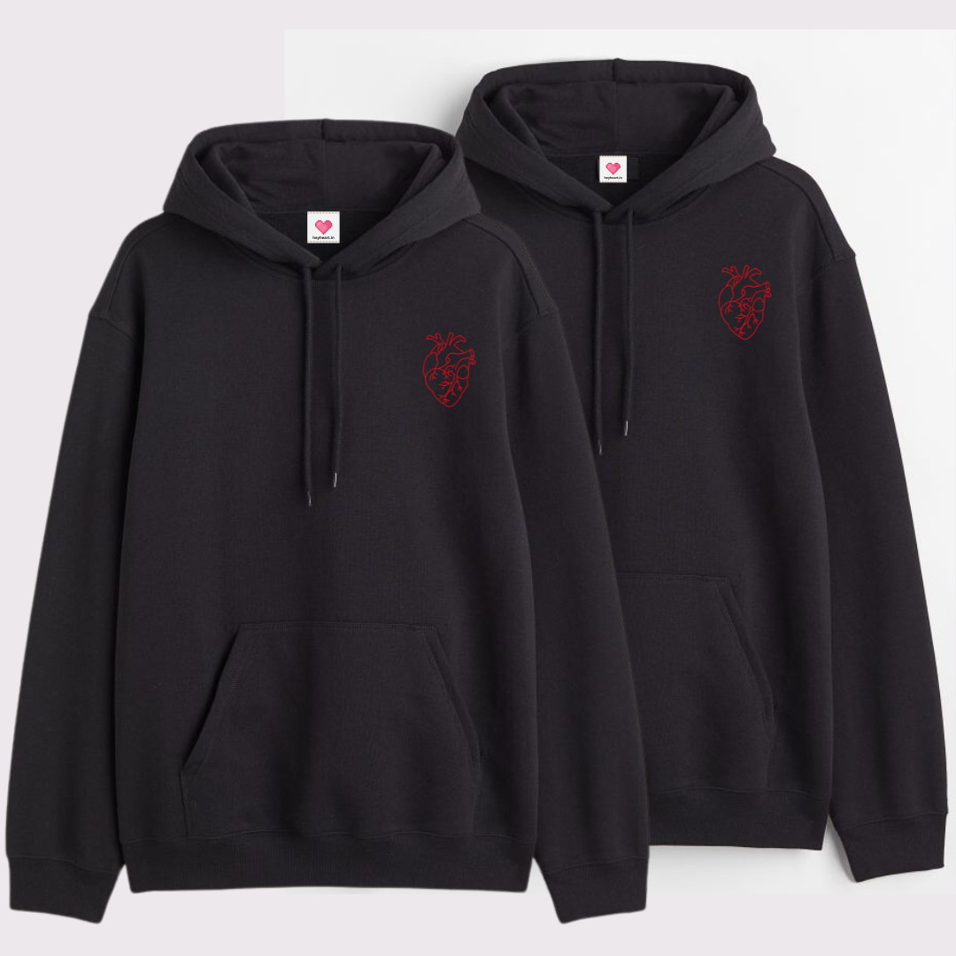 2 Pack : Cardiac Heart Black Couple Hoodies