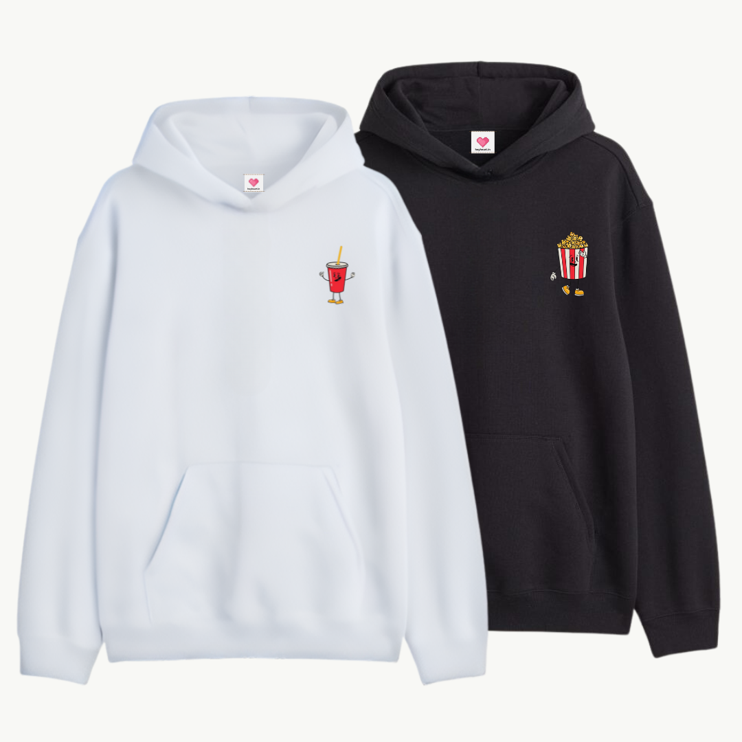2 Pack : Coke & Popcorn Black White Couple Hoodie