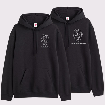 2 Pack : Cardiac Heart with Quote on Front and Sleeves Couple Hoodies