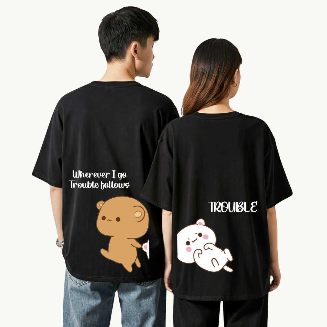 2 Pack : Wherever I Go Trouble Follows Couple T-Shirt