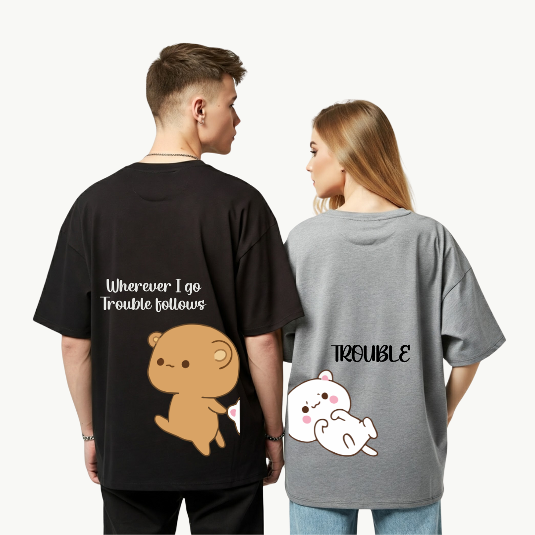 2 Pack : Wherever I Go Trouble Follows Couple T-Shirt