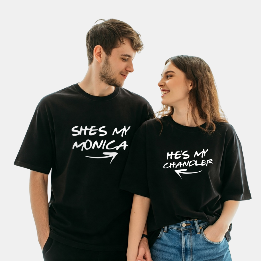 2 Pack : Monica & Chandler Black Couple T-shirt