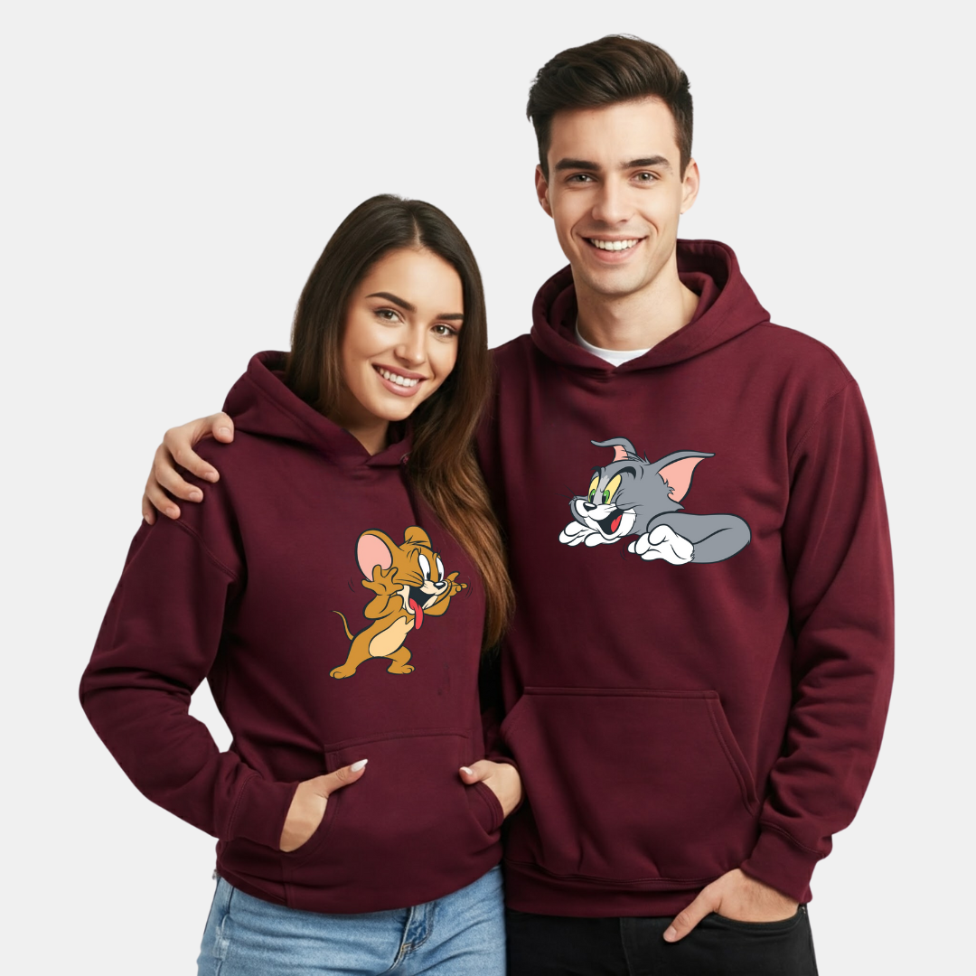 2 Pack : Scarring Tom Mocking Jerry Couple Hoodies
