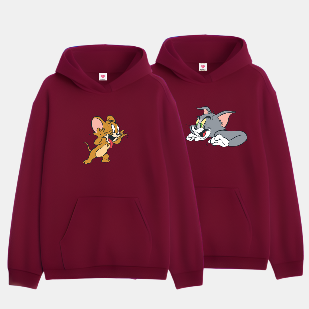 2 Pack : Scarring Tom Mocking Jerry Couple Hoodies