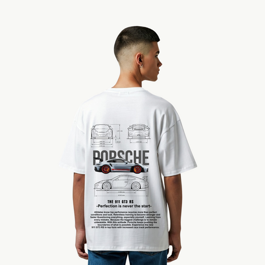 Porsche Perfection Streetwear Printed White T-Shirt