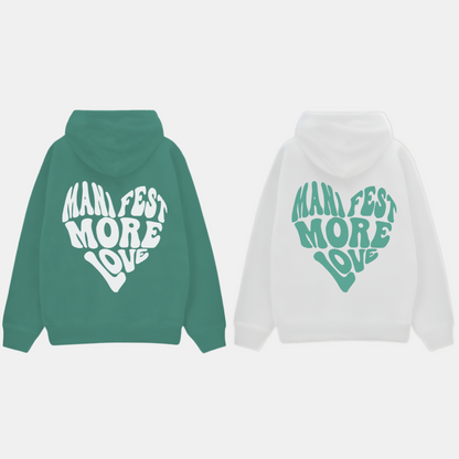2 Pack: Manifest More Love White and Sage Green Couple Hoodies