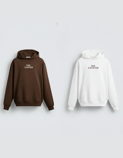 2 Pack : Brown and White Yapper and Listener Couple Hoodies