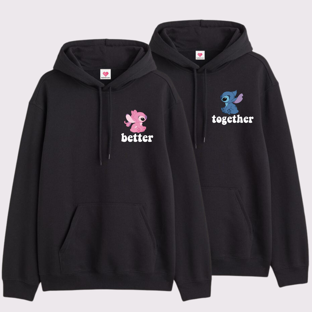 2 Pack: Angel and Stitch Better Together Couple Hoodies