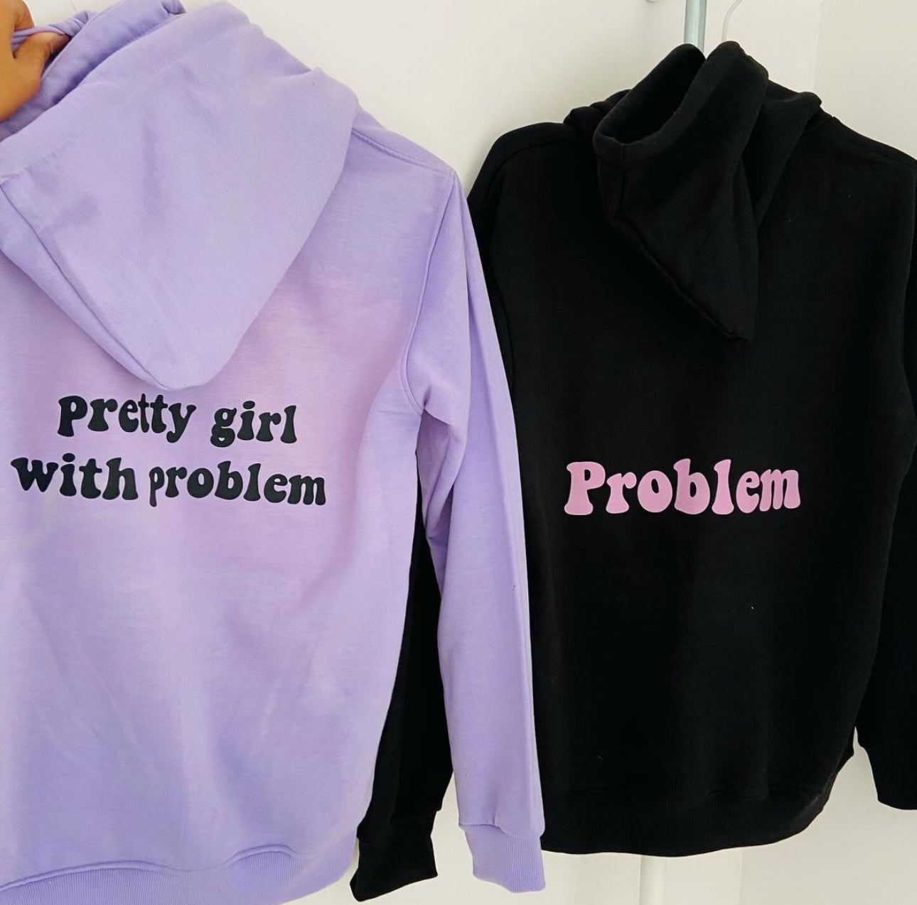 2-Pack Pretty Girl with Problem Sage Green and Beige Couple Hoodies