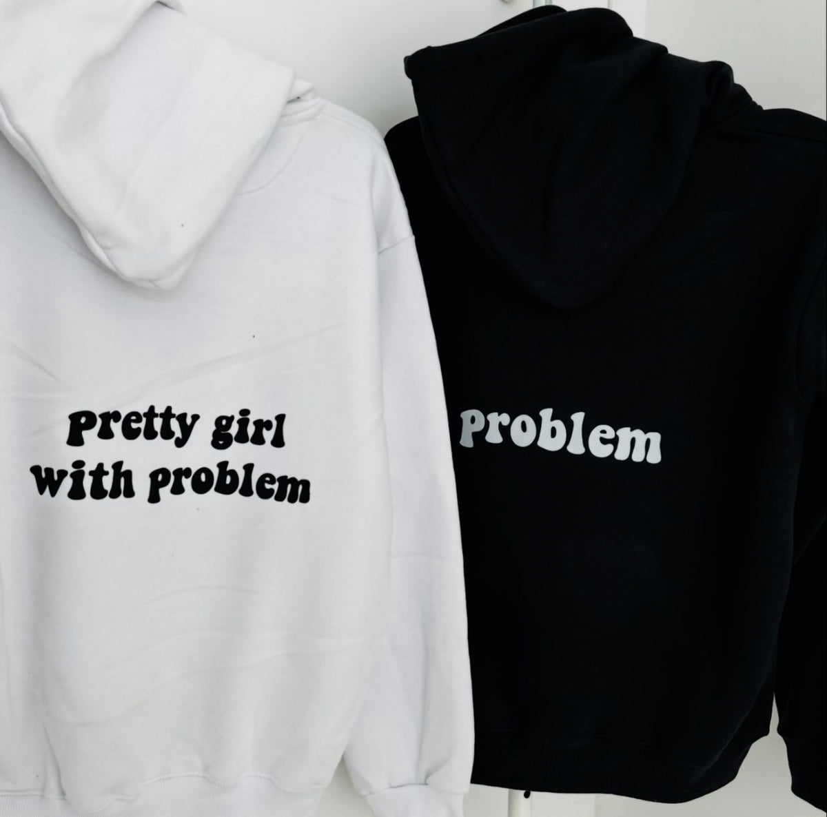 2-Pack Pretty Girl with Problem Sage Green and Beige Couple Hoodies