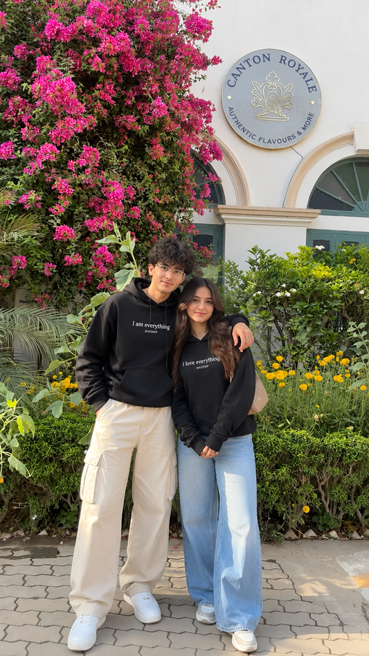 I Am Everything Oversized Black Couple Hoodies