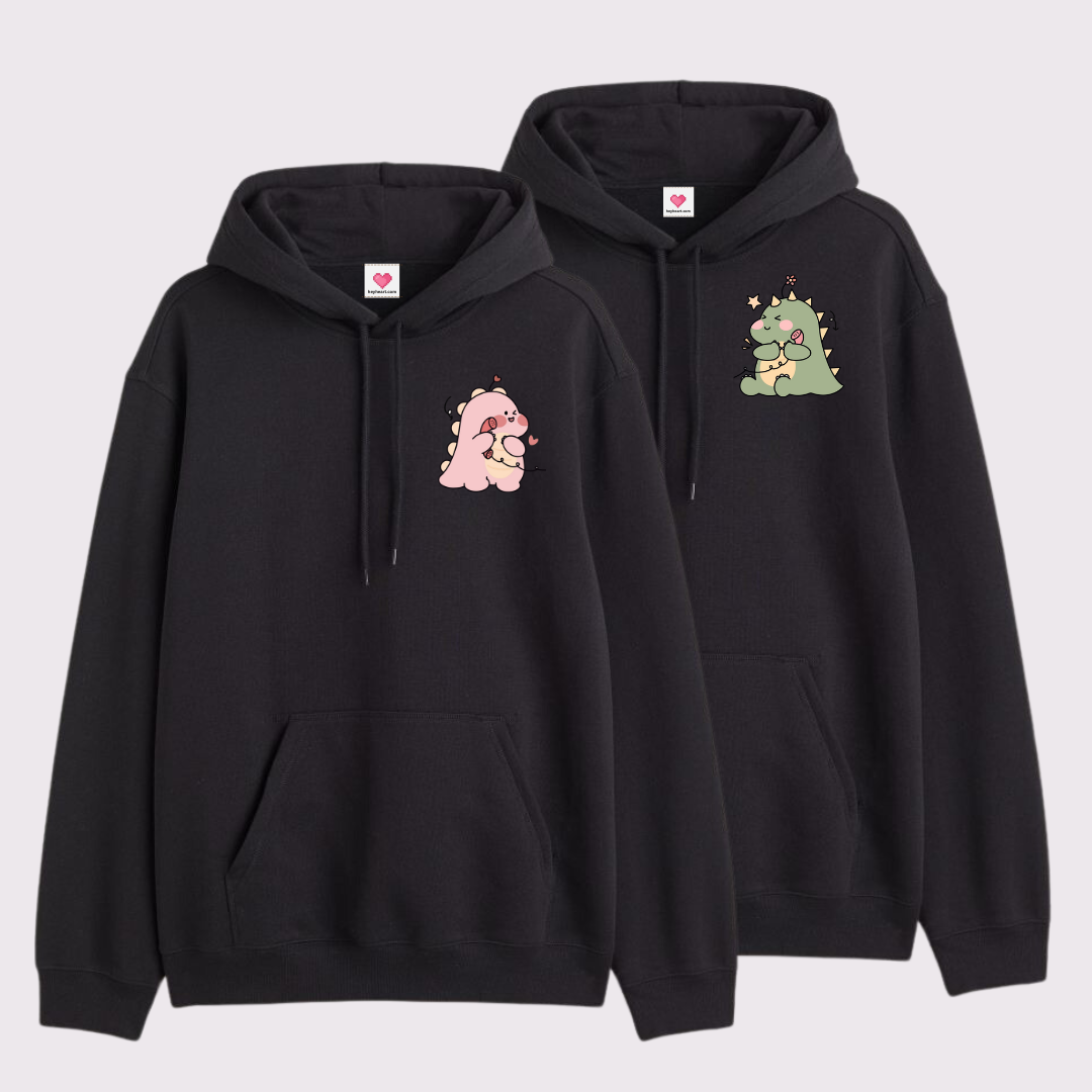 2 Pack : Blushing Dino Black Couple Hoodies