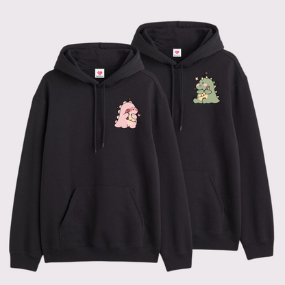 2 Pack : Blushing Dino Black Couple Hoodies