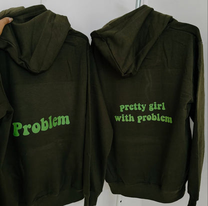 2-Pack Pretty Girl with Problem Sage Green and Beige Couple Hoodies