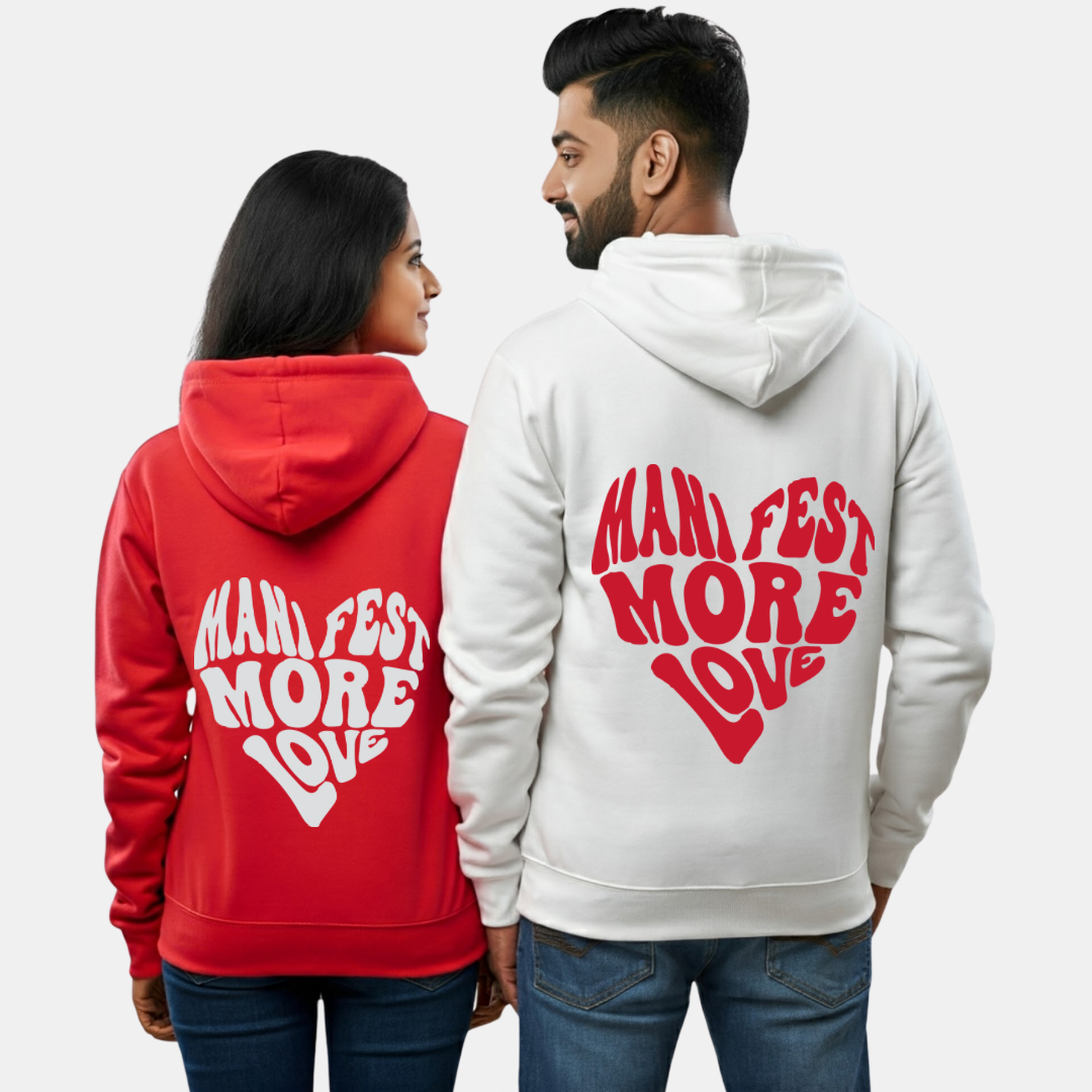 2 Pack : Manifest More Love Red and White Couple Hoodies