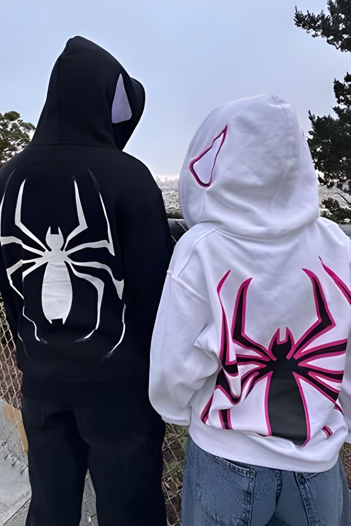 2 Pack : Spiderman Multiverse Black and White Couple Hoodies