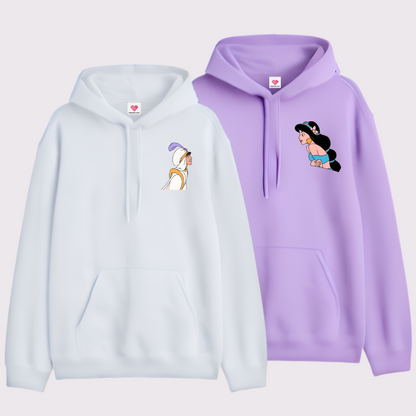 2 Pack : Aladdin & Jasmine White & Lilac Couple Hoodies