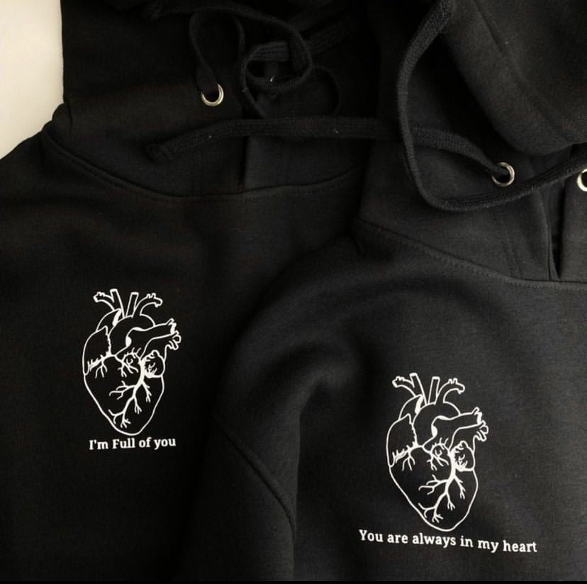 2 Pack : Cardiac Heart with Quote on Front and Sleeves Couple Hoodies