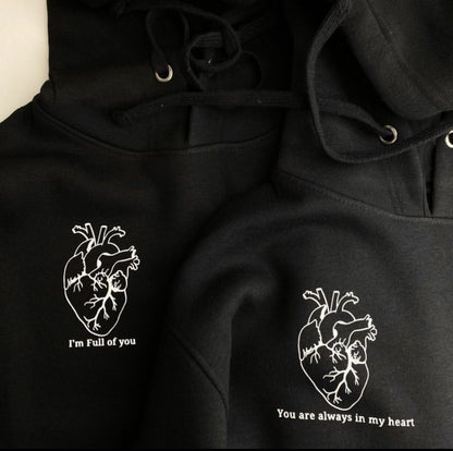 2 Pack : Cardiac Heart with Quote on Front and Sleeves Couple Hoodies