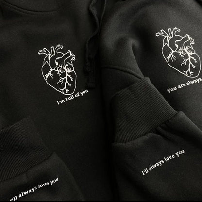2 Pack : Cardiac Heart with Quote on Front and Sleeves Couple Hoodies