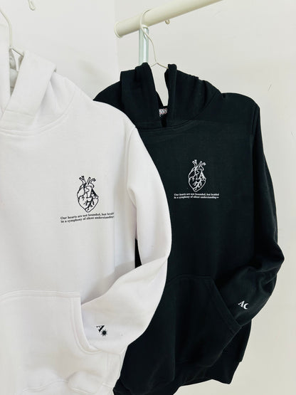 2 Pack : Cardiac Heart With Initials Black & White Couple Hoodie