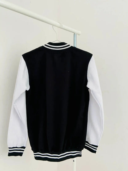 Plain Black Unisex Varsity Jacket