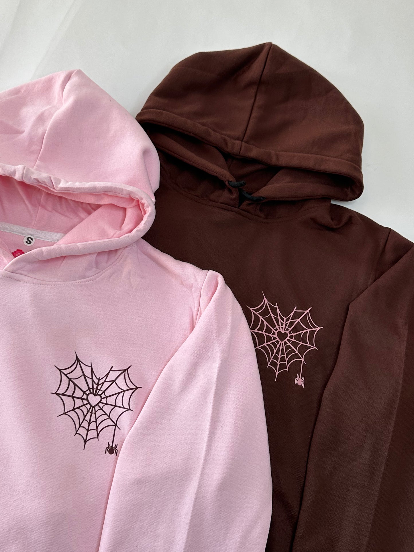 2 Pack : Pink and Brown Spider Web Heart Couple Hoodie