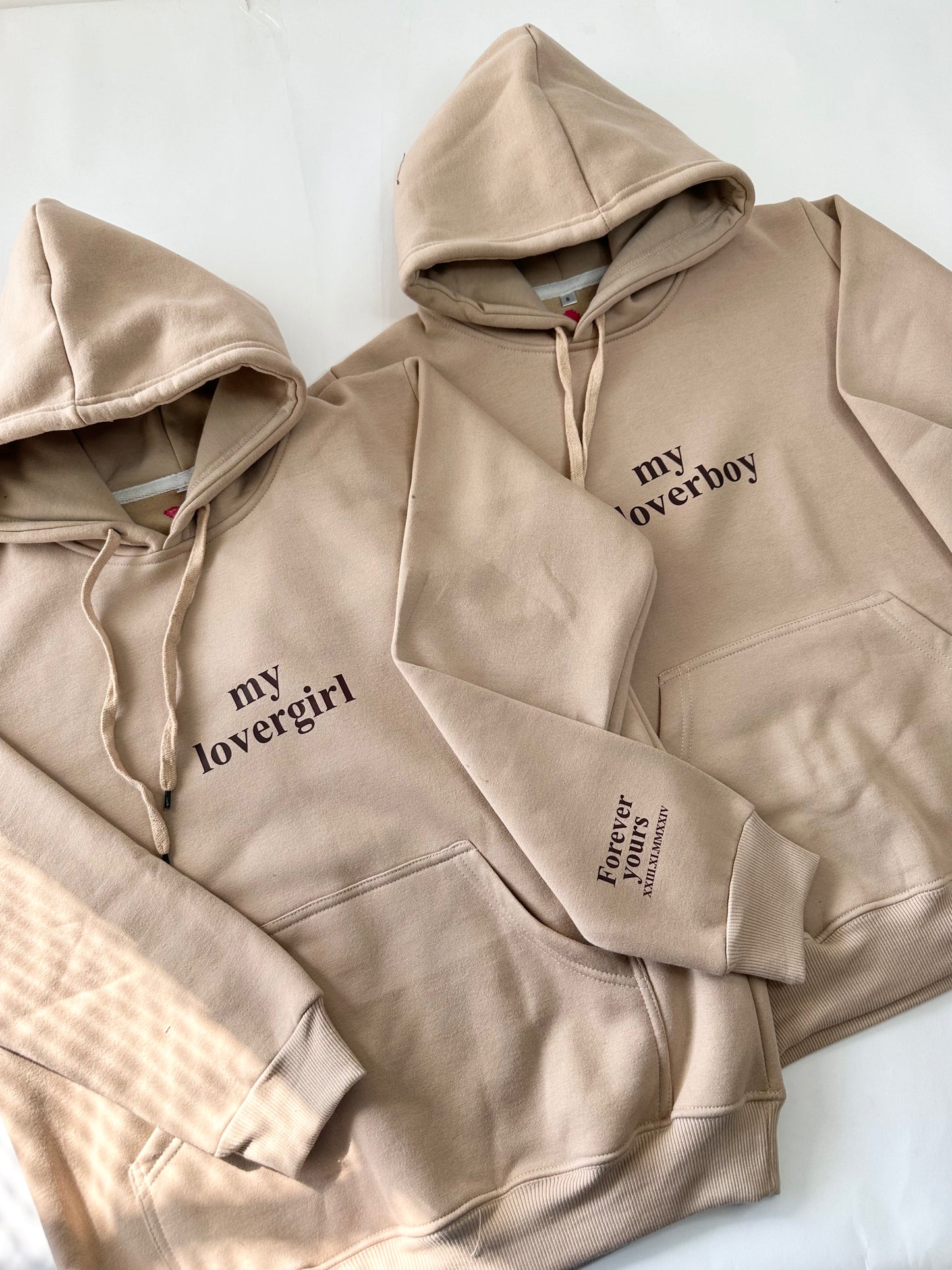2 Pack : Beige loverboy and lovergirl Couple Hoodies