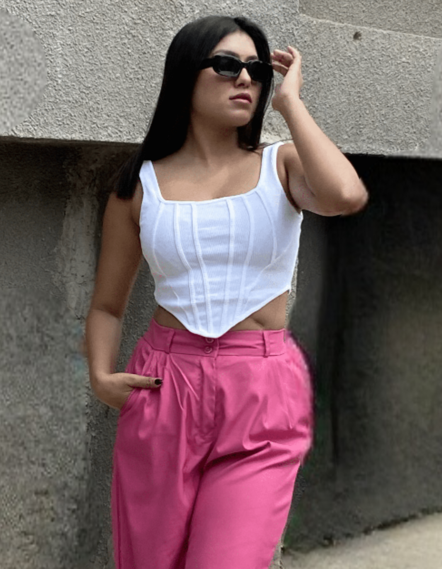 Rib Knit Corset Vest Top in White