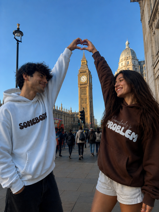 Somebody's Problem Brown White Couple Hoodies