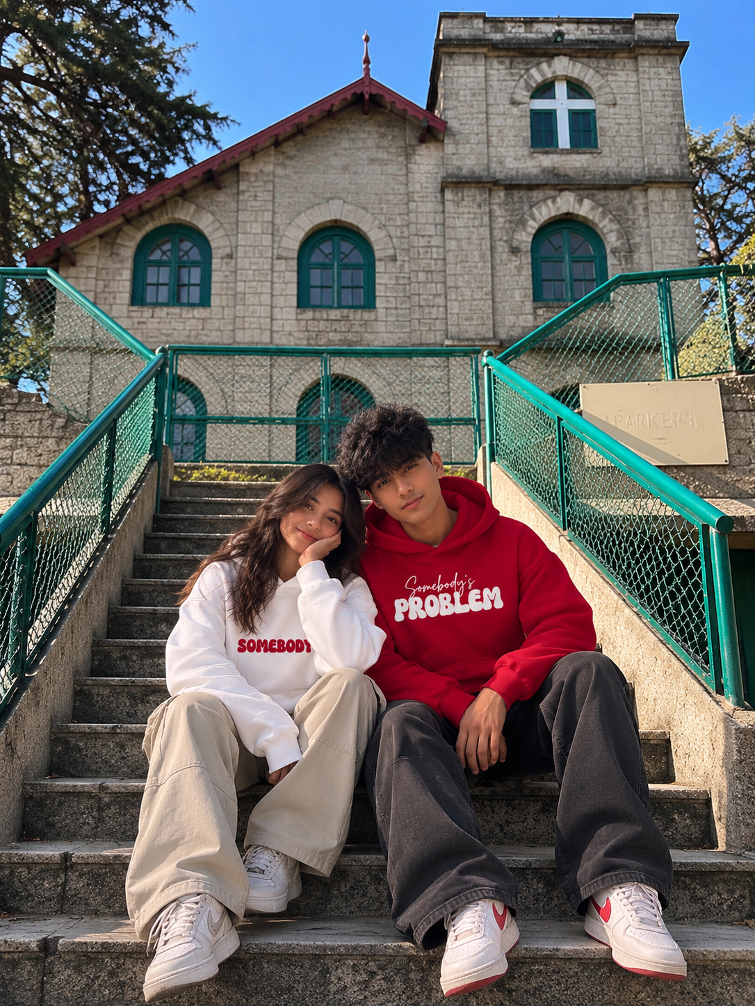 Somebody's Problem Red White Couple Hoodies