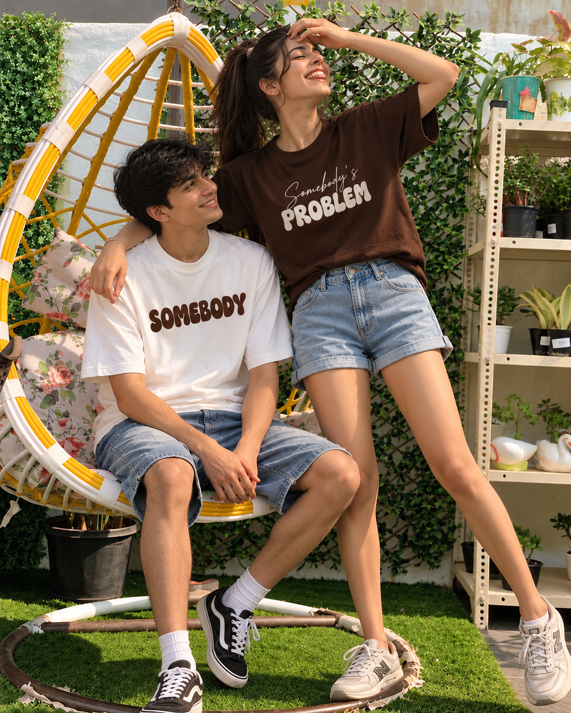 Somebody's Problem White Brown Couple T-Shirt