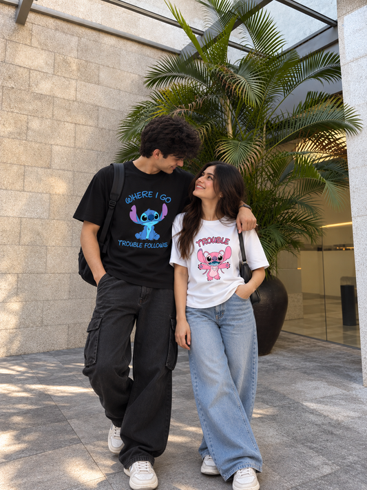 2 Pack : Where I Go Trouble Follows Couple T-Shirts