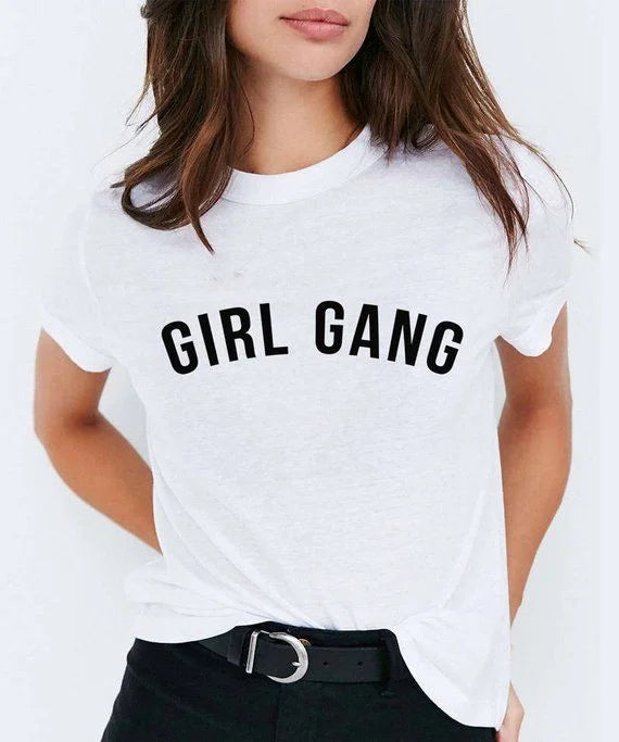 Girl Gang Printed White T-Shirt