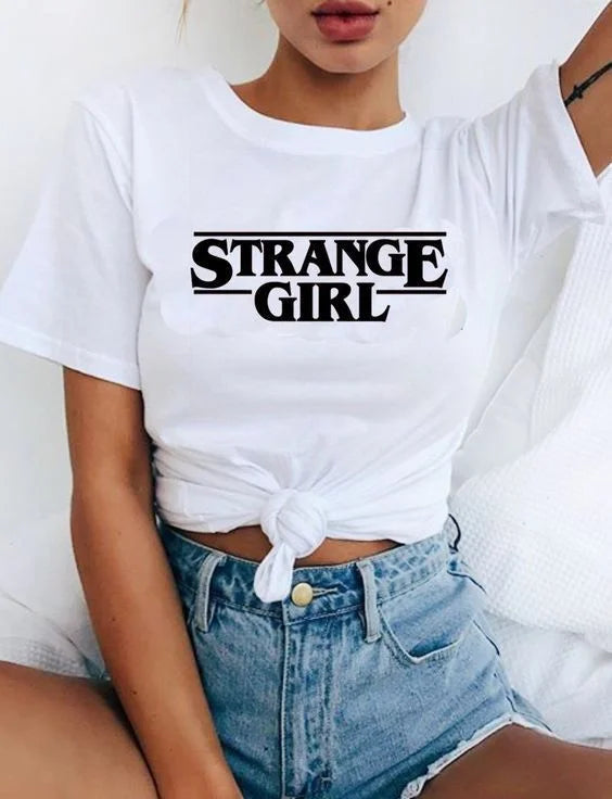 Strange Girl Printed White T-Shirt