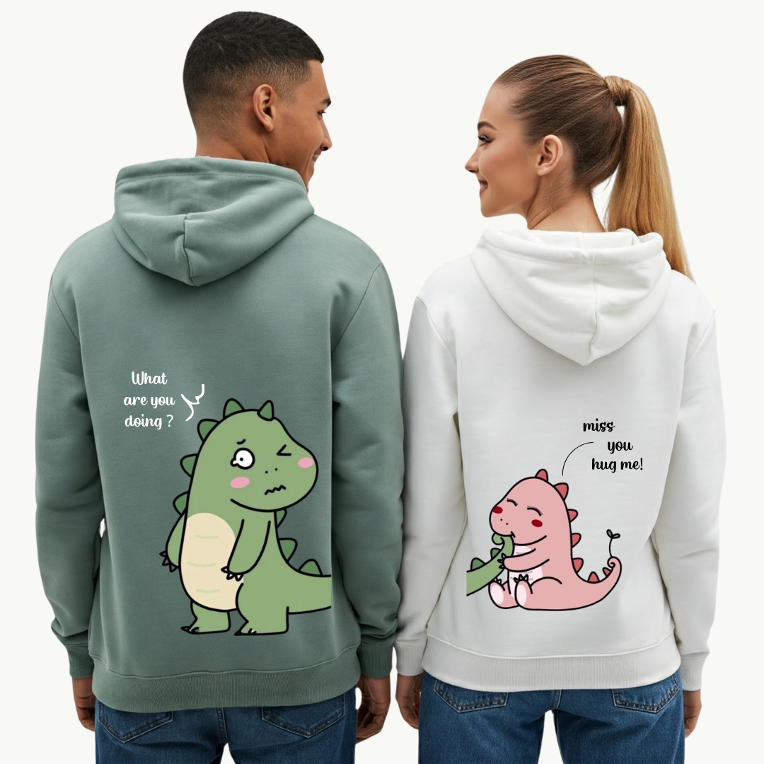 2 Pack : Back Cranky and Cute Dino Couple Hoodies