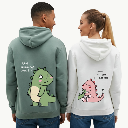2 Pack : Back Cranky and Cute Dino Couple Hoodies