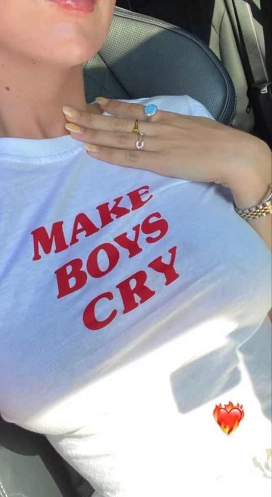 Make Boys Cry Printed White T-Shirt